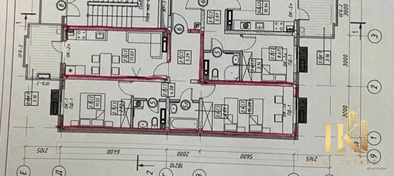 #909 Мирабадский район, 62 м², панорамный вид, 3-комнатная квартира в комплексе Oz'Makon